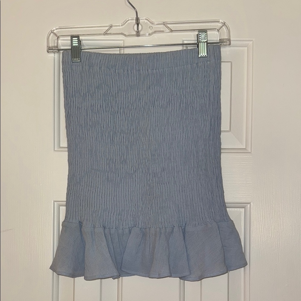 Papermoon Blue Mini Pencil Skirt with Ruffled Hem